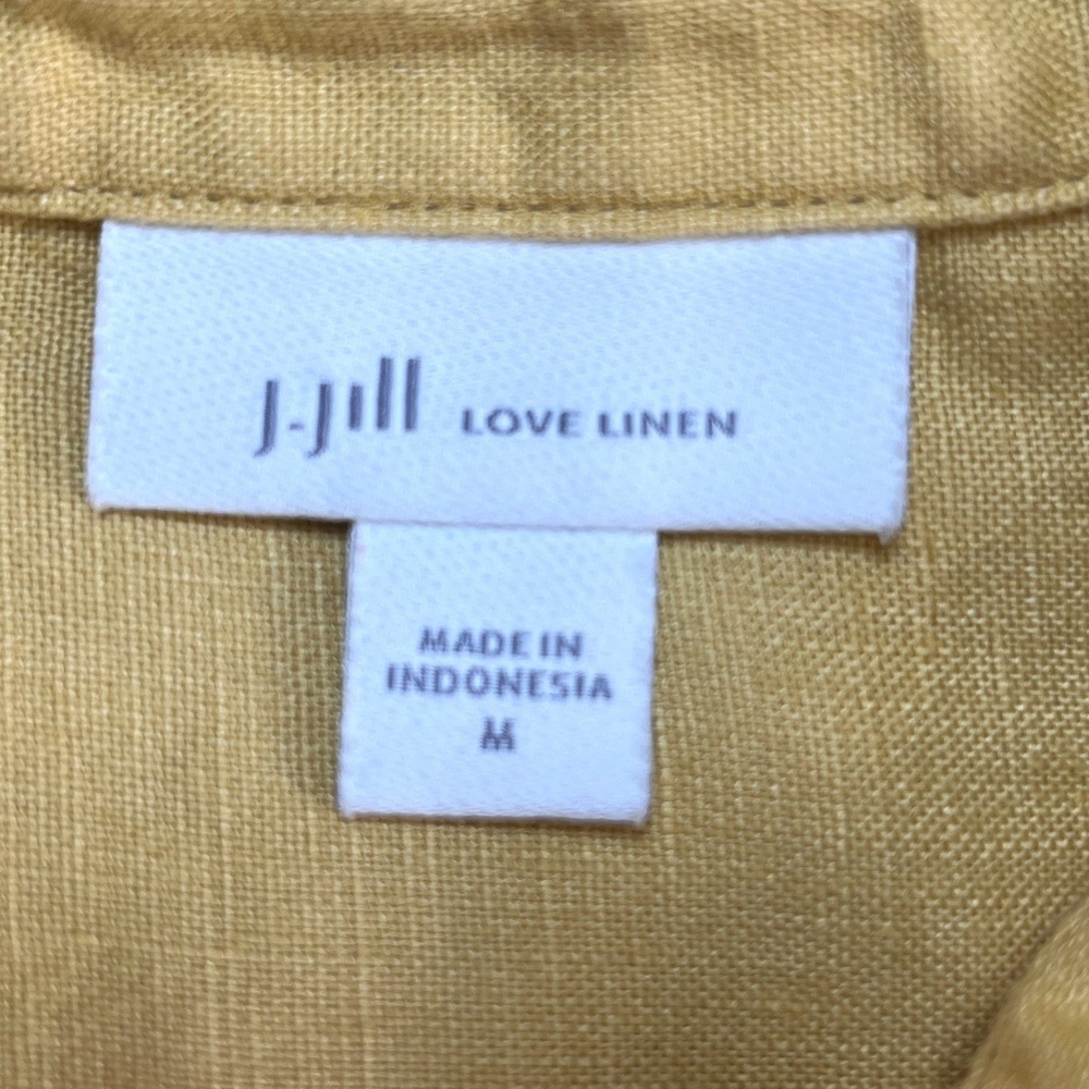 J.Jill Love Linen Mustard Yellow Short Sleeve Button Front Shirt Dress Medium - Picture 2 of 9
